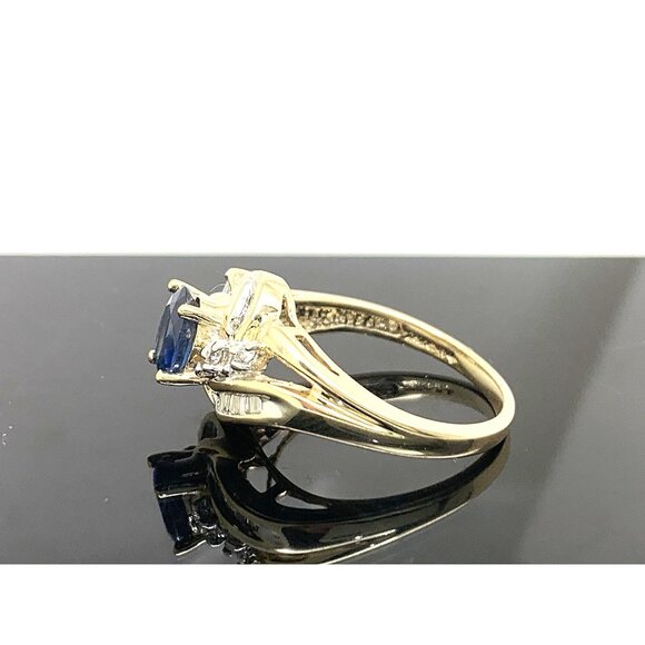 Blue Gemstone Diamond Cocktail Ring 14k Yellow Gold Estate Women's Size 7 - Picture 2 of 14
